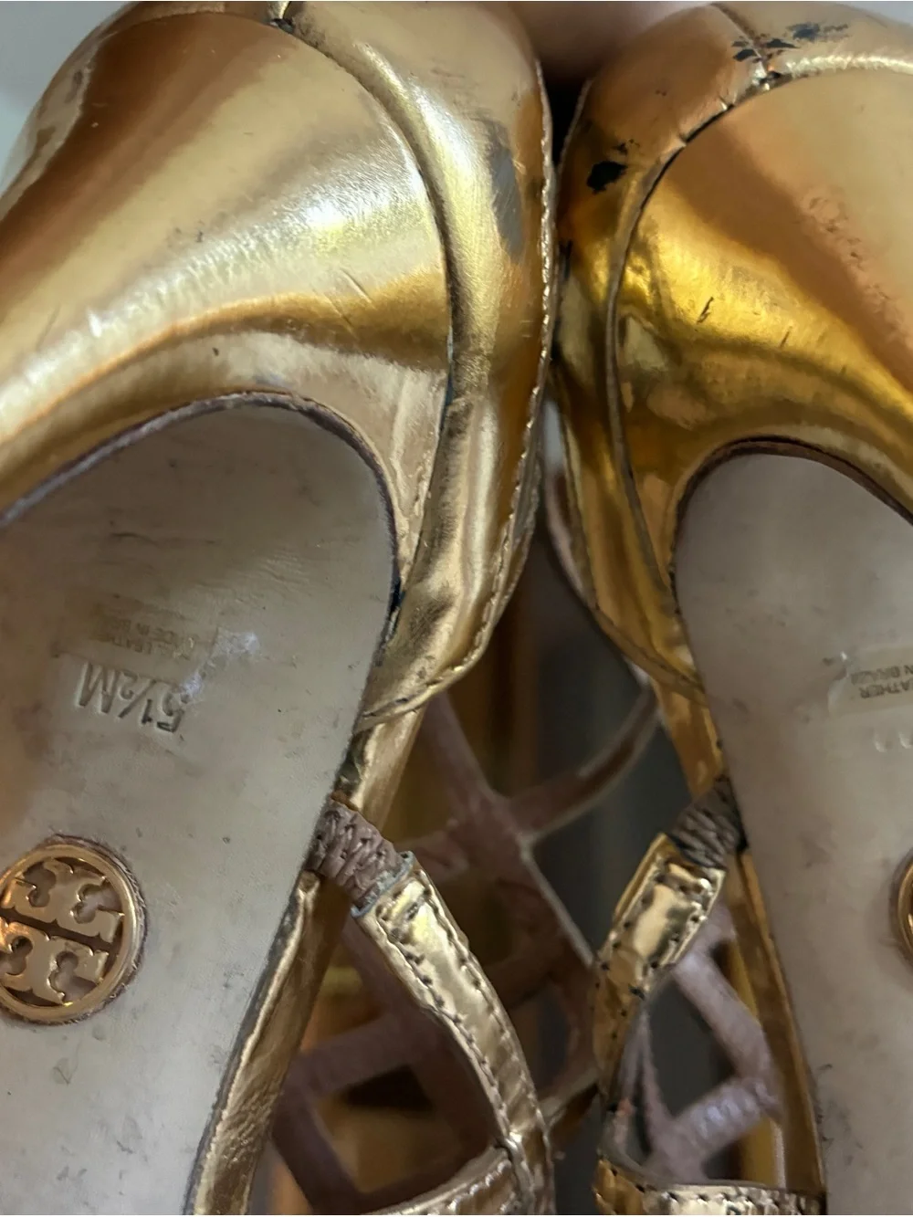 Tory Burch Amalie Gold Leather Cage Heel